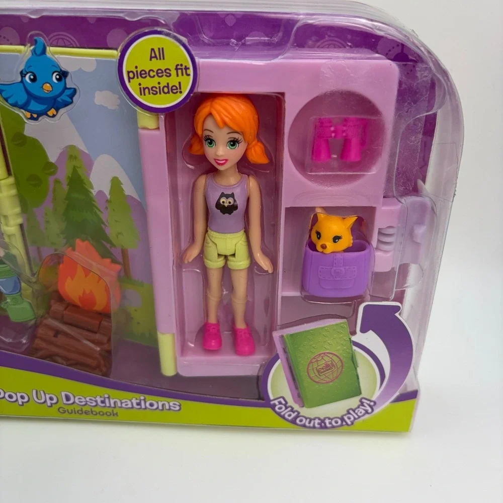Polly Pocket Pop Up Destinations Guidebook Camping Playset Mattel R2633 2009 NEW